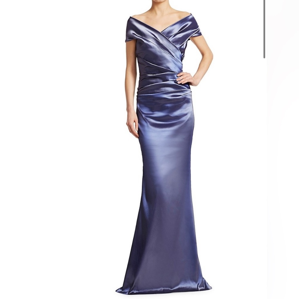 COPY - Teri Jon by Rickie Freeman Off-the-shoulder gown. Color slate. Size 6